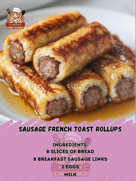 🌟 Elevate your breakfast game with these delicious Sausage French Toast Roll-Ups! 🍳🥓 Sausage French Toast Roll-Ups Ingredients: - 8 slices of bread - 8 breakfast sausage links - 2 eggs - 3 tbsp milk - 1/2 tsp vanilla extract - 1/2 tsp cinnamon - 2 tbsp butter - Maple syrup for dipping Instructions: 1. Flatten bread slices with a rolling pin. 2. Cook sausages according to package instructions. 3. Place a sausage on each bread slice and roll up. 4. In a bowl, whisk eggs, milk, vanilla, and c... Recipes Using Breakfast Sausage Links, Maple Breakfast Sausage Recipes, Recipes Using Breakfast Sausage, Fun Meals, Breakfast Sausage Links, French Toast Roll Ups, Breakfast Sausage Recipes, Sausage Links, Breakfast Sausage