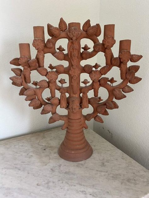 Colorful Sculpture, Tree Of Life Sculpture, Dia De Los Muertos Decorations Ideas, Mexican Colors, Kitsch Decor, Tree Of Life Art, Ceramic Candle Holders, Ceramics Pottery Art, Mexican Pottery