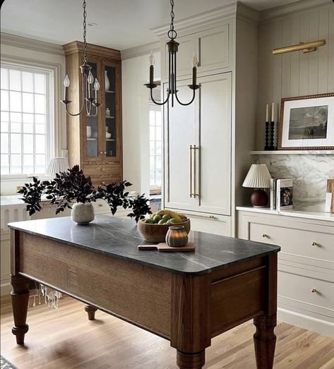 Home Decor Inspiration Kitchen, Mcgee And Co Kitchen, Black Hardware Kitchen, Antique Kitchen Island, Everyday Aesthetic, Shiplap Kitchen, Square Kitchen, European Kitchens, Furniture Office