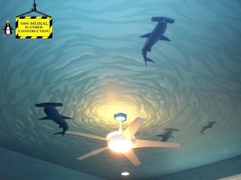 Shark Bedroom Ideas, Shark Bathroom, Shark Bedroom, Sea Bedrooms, Underwater Room, Shark Room, Ocean Bedroom, Ocean Room, Mermaid Bedroom