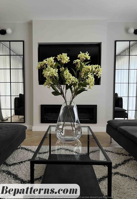 Cozy Living Room Decor | Free and Easy Ideas | Beginner-Friendly Black Grey Home Decor, House Inspo Aesthetic Living Room, Different Flower Arrangements, Modern Black Living Room, Black And Neutral Living Room, Nature Bouquet, Living Room Flowers, Large Living Room Layout, Black Living Room Decor