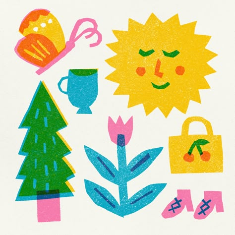 Risograph Illustration, Risograph Design, 달력 디자인, Riso Print, Food Graphic Design, Risograph Print, Tiny Prints, Children's Day, Spring Weather