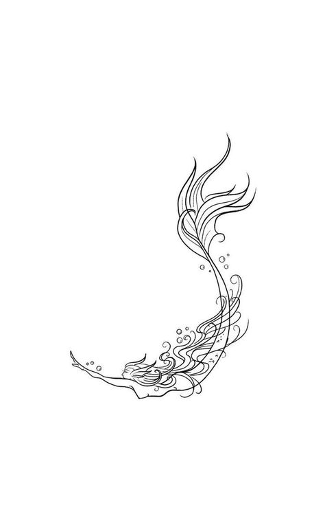 Mermaid Line Art Minimalist, Siren Tattoo Minimalist, Wave And Shell Tattoo, Mermaid Tattoo Minimalist, Minimalist Mermaid Tattoo, Mermaid Line Drawing, Fine Line Mermaid Tattoo, Simple Mermaid Tattoo, Mermaid Tattoo Ideas For Women