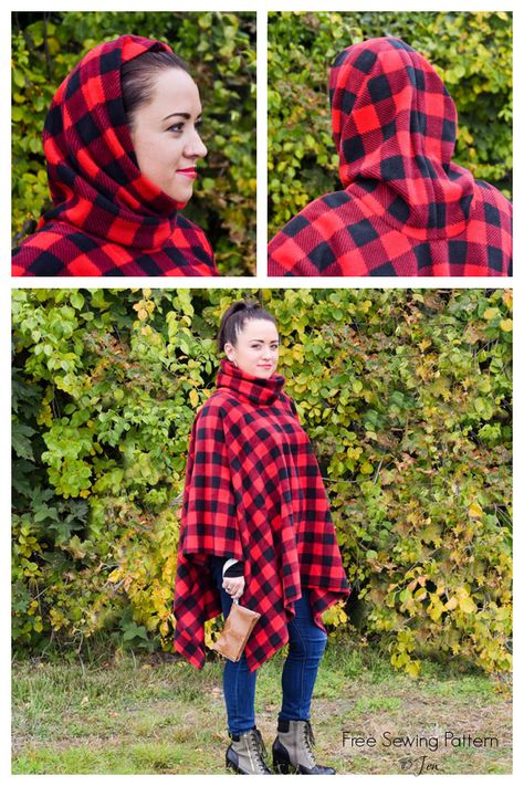 Winter Fleece Poncho Free Sewing Patterns | Fabric Art DIY Fleece Poncho Pattern, Fleece Scarf Pattern, Hooded Poncho Pattern, Fleece Ideas, Winter Sewing Patterns, Fleece Sewing Projects, Fabric Art Diy, Poncho Pattern Sewing, Scarf Sewing Pattern