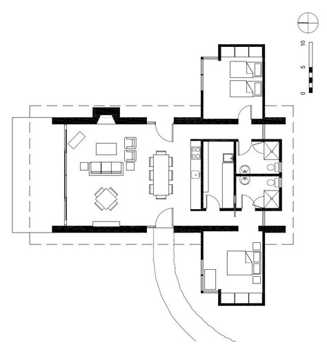 Image 10 of 15 from gallery of Lopez Island Cabin / Stuart Silk Architects. Plan Floor Plans Cabin, Square Plans Architecture, 170 Sqm House Plan, Chalet Plan Architecture, Cabin Plan, Gropius House Plan, Farnsworth House Plan Dimensions, Compact House, Architectural Floor Plans