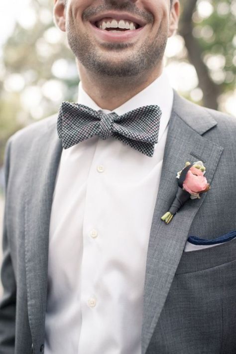 elegance fashion Rustic Wedding Groom, Beach Wedding Groomsmen, Pink Boutonniere, Manhattan Loft, Grey Bow Tie, Groom Bowtie, Groom Ties, Loft Wedding, Groom And Groomsmen Attire