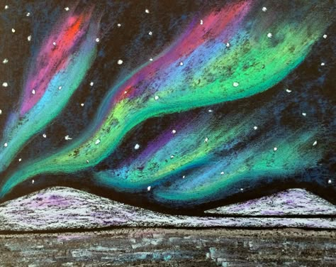 Kathy's AngelNik Designs & Art Project Ideas: Northern Lights Winter Landscape Art Lesson Landscape Art Lessons, Winter Art Ideas, Winter Landscape Art, Northern Lights Art, Winter Art Lesson, Lights Winter, Art Docent, Winter Art Projects, 3rd Grade Art