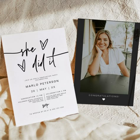 MARLO Minimalist Heart Photo She Did It Graduation Invitation She Did It Graduation, Senior Invitations, Picture Invitations, Graduation Party Invitations Templates, Senior Graduation Party, Grad Announcements, Graduation Party Themes, Grad Party Decorations, Grad Invitations