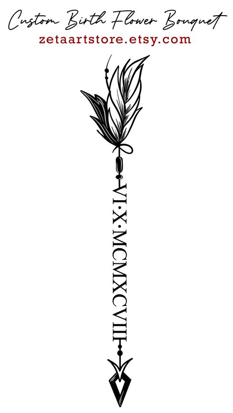 Date Of Birth Tattoos Ideas Roman Numerals, Creative Date Tattoo Ideas, Roman Numeral Arrow Tattoo, Date Of Birth Tattoos Men, Roman Inspired Tattoos, Date Of Birth Tattoos Ideas, Tattoo Roman Numeral, Tattoo Date, Tattoos Arrow