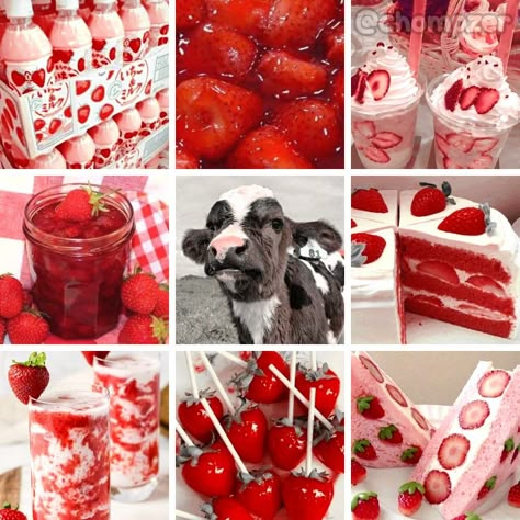 Candycore Moodboard, Dessert Mood Board, Strawberry Mood Board, Red And Pink Mood Board, Raspberry Moodboard, Sweets Moodboard, Fruit Mood Board, Hot Pink Moodboard, Cow Moodboard