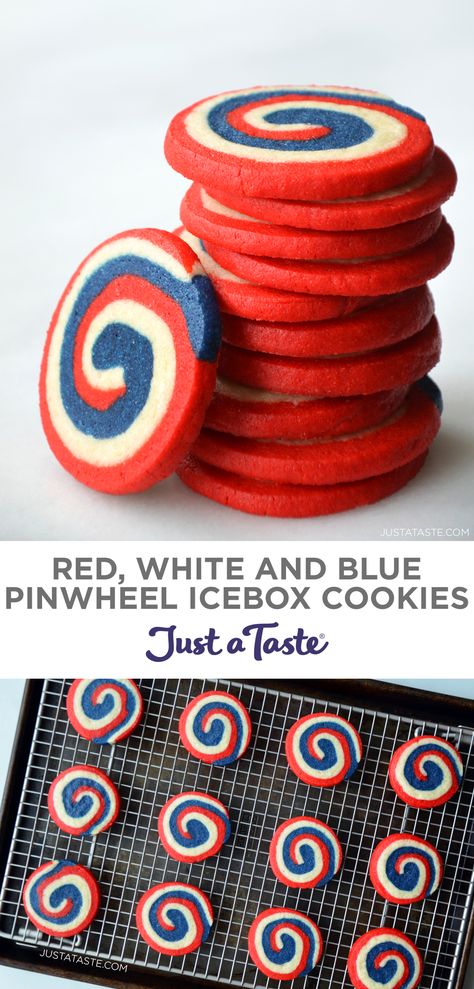 4th Of July Pinwheel Cookies, Fourth Of July Pinwheels, Forth Of July Dessert Recipes, Fun 4th Of July Desserts, Cookies 4th Of July, Forth Of July Cookie, Patriotic Desserts Easy, Fourth Of July Baking, Fourth Of July Baked Goods