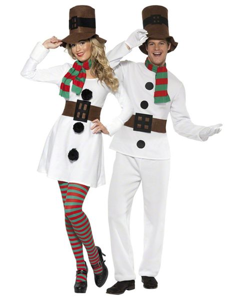 Disfraz de pareja muñeco de nieve:  Disfraz de muñeco de nieve para hombreEste disfraz de muñeco de nieve para hombre se compone de un sombrero, una bufanda, una camiseta y un pantalón.El pantalón y la... Snowman Fancy Dress, Xmas Fancy Dress, Couples Fancy Dress, Christmas Uniforms, Christmas Costumes Women, Christmas Party Costume, Snowman Costume, Xmas Costumes, Christmas Dress Up