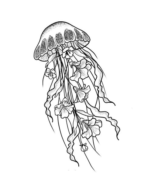 Coloring Pages Jellyfish, Hair Ideas Drawing, Jellyfish Coloring, Drawing Jellyfish, Art Analysis, Tattoo Practice, Jellyfish Tattoo, Art University, Ocean Tattoos