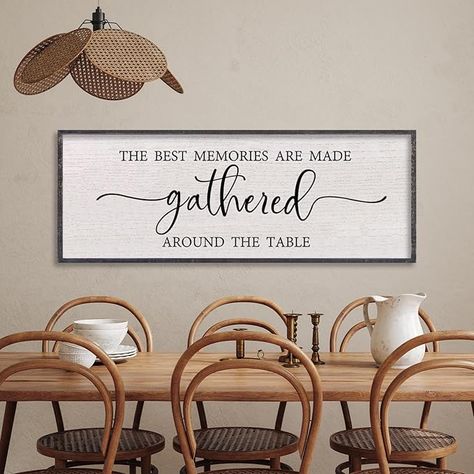 Amazon.com: The Best Memories Are Made Gathered Around The Table Sign Wall Art Decor 40 x 15 Inch Dining Room Large Rustic Farmhouse Wood Framed Kitchen Home Wall Hanging Decoration (White) : Home & Kitchen Room Wall Decor Minimalist, Dining Room Large, Woodland House, Wall Decor Minimalist, House Dining Room, Dining Room Wall Decor, Large Dining Room, Dining Room Wall, Table Sign