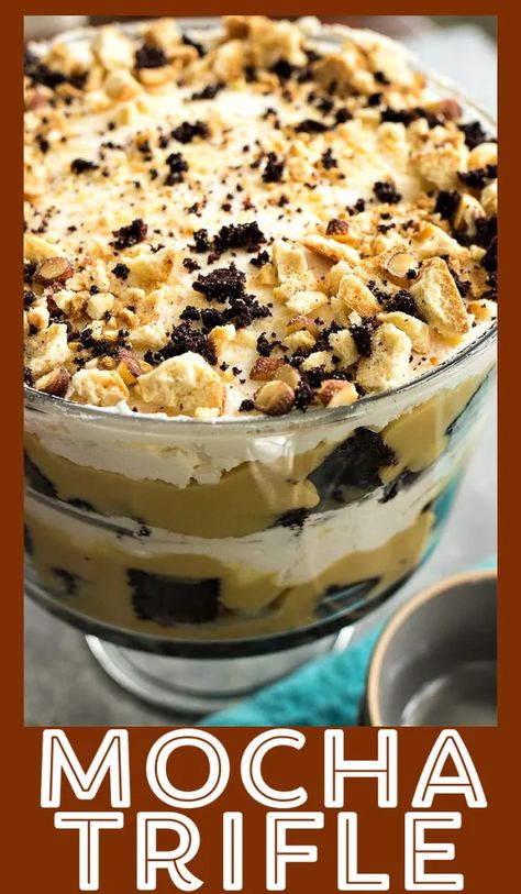 Mocha Trifle, Peanut Butter Banana Recipes, Coffee Brownies, Christmas Trifle, Brownie Trifle, Dark Chocolate Caramel, Dark Chocolate Cake, Coffee Vanilla, Caramel Cupcakes