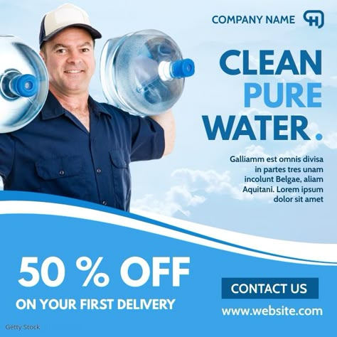 Water Social Media Design, Water Advertising, Save Water Poster, Water Delivery Service, Beer Wallpaper, Water Bottle Label Design, Water Facts, Water Jugs, Water Station