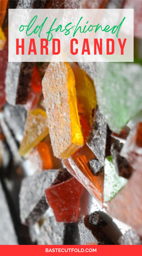 An old-fashioned hard candy recipe based on an old family tradition. With endless color and flavor options, this old fashioned hard candy with powdered sugar keeps and ships well, and is perfect for Christmas gifting. Hard Rock Candy Recipe Easy, Old Fashioned Hard Candy, Hardtack Candy Recipe, Homemade Hard Candy Recipes, Hard Rock Candy Recipe, Clear Toy Candy Recipe, Old Fashion Candy Recipe, Hard Candy Recipes Easy, Hard Tack Candy Recipe