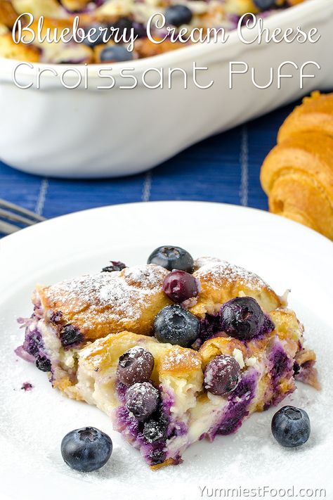 Blueberry Cream Cheese Croissant Puff – Recipe from Yummiest Food Cookbook Blueberry Crossiant, Cheese Croissant, Cream Cheese Danish, Easy Puff Pastry, Puff Recipe, Blueberry Desserts, Blueberry Cream Cheese, Coffee Breakfast, Blueberry Recipes