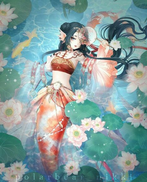 Koi Fish Oc, Chinese Mermaid, Koi Mermaid, Villain Outfits, Mermaid Artwork, Mermaid Inspired, Shining Nikki, Monster Concept Art, Cocoppa Play