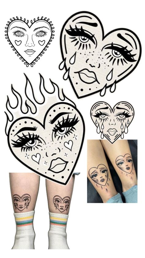 Traditional Tattoo Face, Crying Heart, Optical Illusion Tattoos, Illusion Tattoos, Timeless Tattoo, Optical Illusion Tattoo, Small Tats, Heart Tattoo Designs, Tattoo Design Book