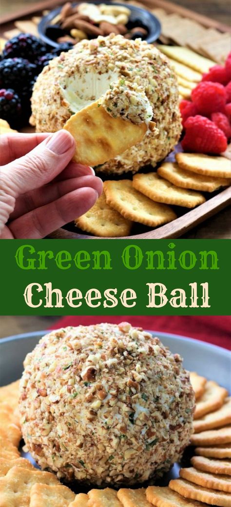 Cheese Ball Green Onion, Green Onion Appetizer, Green Onion Cheese Ball Recipes, Nut Free Cheese Ball, Cheese Ball No Nuts Recipes, Green Onion Cheese Ball, Savory Cheese Ball, Onion Cheese Ball, Cheese Ball Recipes Easy