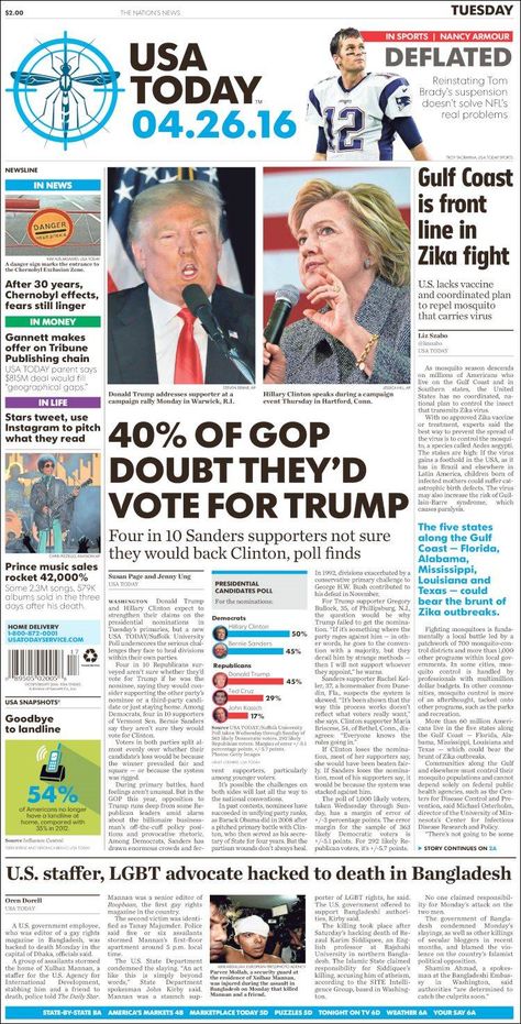 #20160426 #USA #USATODAY #USATODAYnewspaper20160426 Tuesday APR 26 2016 http://en.kiosko.net/us/2016-04-26/np/usa_today.html Usa News Today, Usa Today News, Newspaper Layout, Newark New Jersey, First Amendment, News Paper, Chernobyl, Usa News, Gulf Coast