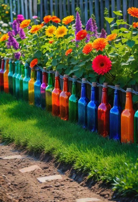 Garden Barrier Ideas, Creative Fence Ideas, Diy Fence Ideas Cheap, Garden Fencing Ideas, Garden Barrier, Garden Ideas Diy Cheap, Backyard Fence Decor, Upcycled Garden, Hippie Garden