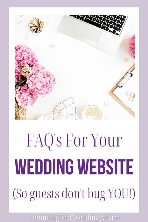 Your wedding website is a great resource for guests. Not only can it give them the basic details about your wedding, but it can help answer all the frequently asked questions about your wedding, too. Questions about dress code, parking, kids, plus ones, dietary restrictions, when the wedding ends, and how to RSVP can all be answered on your wedding website. For tips and the full list of questions, check out the blog post. // weddings // bride tips // married // wedding questions // groom // Wedding Website Faq, Hummingbird Wedding, Bride Tips, All About Wedding, Wedding Questions, Wedding Tools, Iconic Weddings, Dress Code Wedding, Planning Business