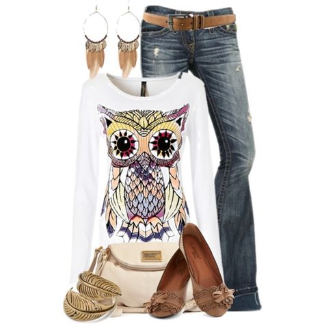 "Owl" by colierollers on Polyvore Fashion Types, Owl Clothes, Types Of Fashion, True Religion Jeans, Fashion Styles, Outfits Casuales, Types Of Fashion Styles, Flat Shoes, True Religion