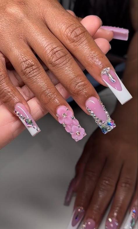 Pink Birthday Nails, Acrylic Nail Designs Coffin, Purple Acrylic Nails, Acrylic Toe Nails, Hard Nails, Drip Nails, Nails Design With Rhinestones, Colored Acrylic Nails, Colored Acrylic