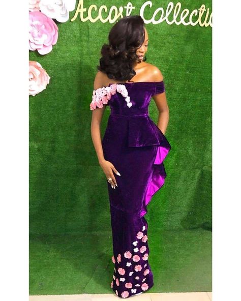 Lovely 12 Asoebi Styles That Will Make You Belle Of The Party – A Million Styles Aso Ebi Lace Styles, Velvet Evening Gown, Dinner Gowns, Nigerian Lace Styles, Nigerian Bride, African Lace Styles, African Outfits, Ankara Dress Styles, African Fashion Designers