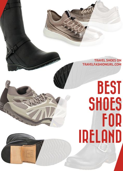 One of the most common questions travelers have is if you really need waterproof boots for Ireland? We asked our readers for their opinion and their recommended walking shoes. These are the best shoes for Ireland according to our readers! https://www.travelfashiongirl.com/best-shoes-for-ireland/ via @travelfashiongirl #packing #tips #travel Waterproof Walking Shoes Women, Shoes For Scotland Travel, Waterproof Walking Shoes For Women, Shoes For Ireland Travel, Waterproof Shoes Womens Travel, Waterproof Shoes Womens, Ireland Outfits, Sabbatical Ideas, Ireland Clothes