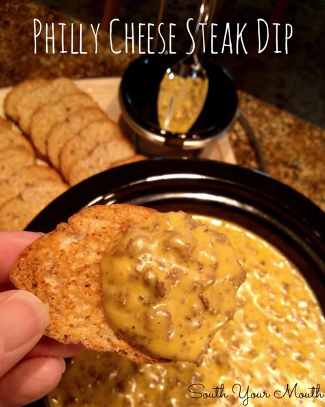 Philly Cheese Steak Dip! Crock pot recipe with Steak-umms and Cheez Whiz. SO EASY and SO GOOD! Smothered Chicken Casserole, Steak Dip, Cheese Wiz, Cheesesteak Dip, Philly Cheese Steak Dip, South Your Mouth, Salad Cheese, Cheez Whiz, Delicious Dips Recipes