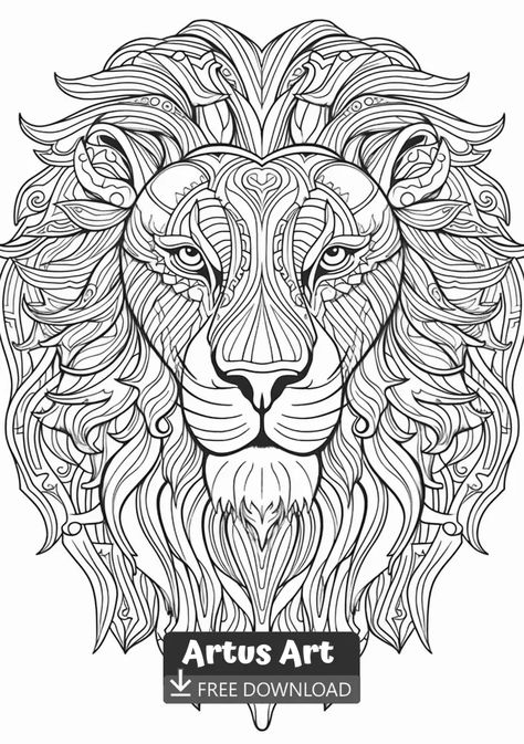 Lion Coloring Page - Free PDF Download Coloring Page. #freedownload #lioncoloringpage #lion Lion Mandala Art, Lion Coloring, Lion Mandala Drawing, Halloween Zentangle, Lion Coloring Pages For Adults, Zentangle Lion Head, Lion Mandala, Lion Coloring Pages, Free Adult Coloring Pages