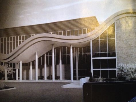 Curve Wave roof entryway.  Framing form Clark Dietrich Building Systems Wavy Architecture, Curved Roof, Wave Architecture, Wave Building, Curve Roof Architecture, Wave Shaped Architecture, Wave Roof Architecture, Curved Building Architecture, Curved Buildings Architecture