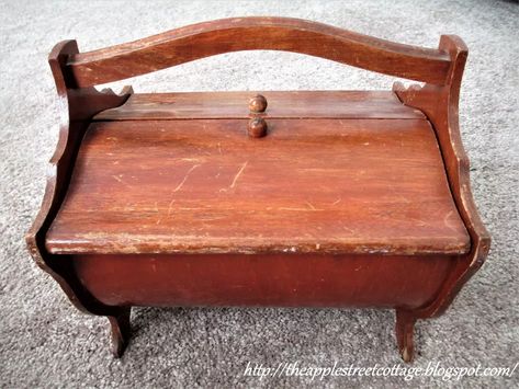 Wooden Sewing Box Ideas, Wooden Sewing Box Upcycle, Vintage Sewing Box Makeover, Sewing Box Makeover, Decoupage Dresser, Removing Baseboards, Diy Sponges, Kitchen Plinth, Project Room