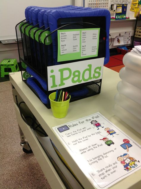 iPad station for my classroom using a file organizer from staples! Ipad Station, Ipad Organization, Kindergarten Technology, Ipad Storage, Ipad Organizer, Teacher Tech, File Organizer, Teaching Technology, Organization And Management