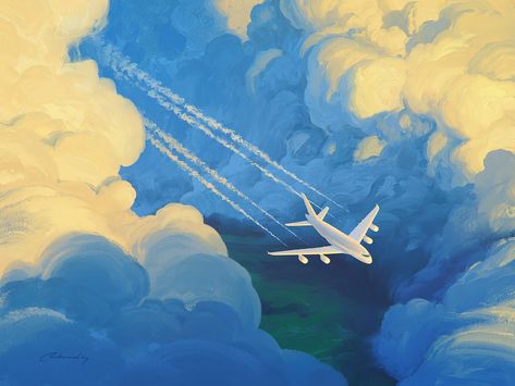 "The Way" by Artem Chebokha Plane Drawing, Airplane Painting, Airplane Drawing, Airplane Wallpaper, Aircraft Painting, Canvas Art Projects, Airplane Art, Aviation Art, Scenery Wallpaper