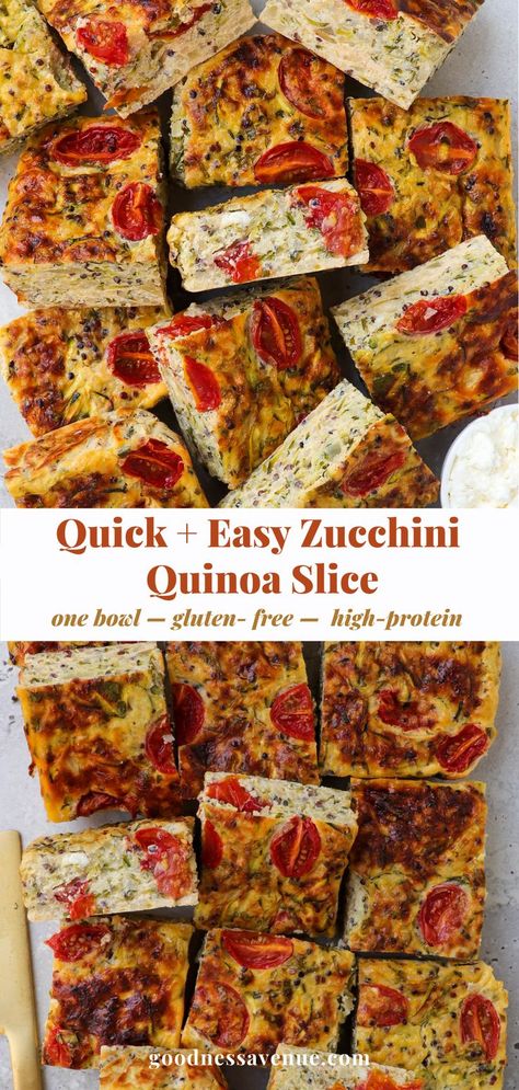 Zucchini Recipes Vegetarian, Meal Prep Zucchini, Savoury Breakfast Meal Prep, Cottage Cheese Tomato, Vegetarian Breakfast Meal Prep, Gluten Free Zucchini Slice, Gluten Free Zucchini Recipes, Cottage Cheese Protein Pancakes, Zucchini Quinoa