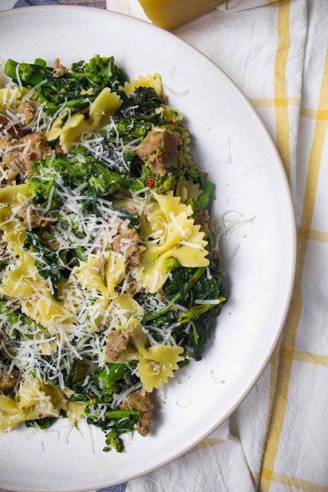 Farfalle with Sausage and Broccoli Rabe - Always From Scratch Broccoli Rabe Pasta, Sausage And Broccoli Rabe, Broccoli Rabe And Sausage, Broccoli Rabe Recipe, Sausage And Broccoli, Sausage Parmesan, Cauliflower Pasta, Farfalle Pasta, Broccoli Rabe