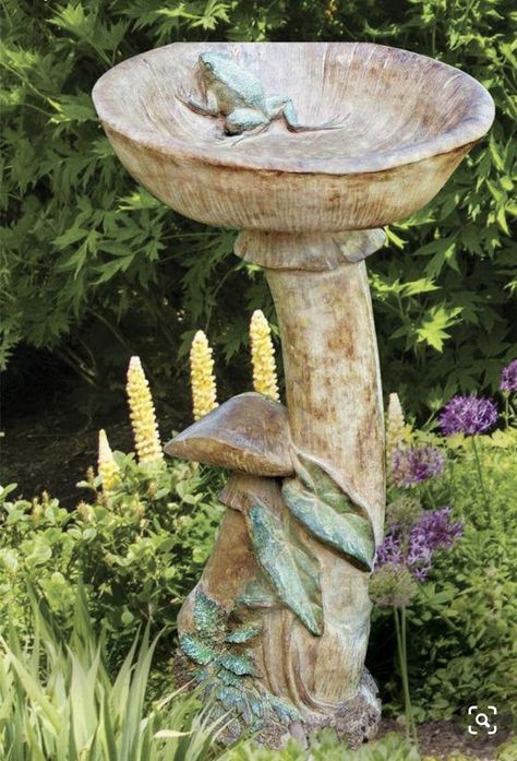 Rustic Bird Baths, Modern Hobbit, Unique Bird Baths, High Garden, Frog And Mushroom, Concrete Bird Bath, Hobbit Home, Bath Garden, Tattoo Plant