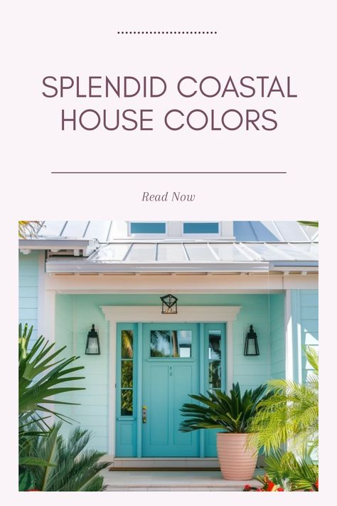 Explore beautiful coastal house colors that boost curb appeal and embrace a seaside charm. This pin showcases vibrant hues perfect for your next exterior renovation, using 1 image. Exterior House Colors For Beach House, Old Florida Exterior House Colors, Beach Exterior Paint Colors, Coastal House Front Exterior, Florida Paint Colors, Blue House Exterior With Shutters, Sherwin Williams Tropical Paint Colors, California Coastal Color Palette, Sea Salt Exterior House Paint