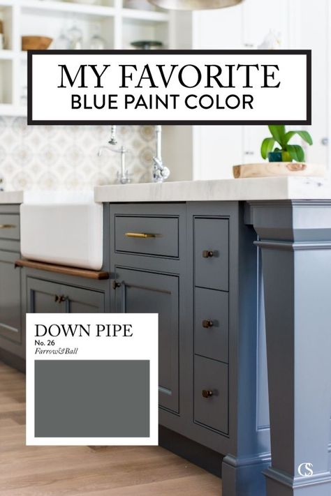 Blue Gray Paint Cabinets, Popular Blue Kitchen Cabinet Colors, Earthy Blue Kitchen Cabinets, Transitional Blue Kitchen, Muted Blue Cabinets, Blue Paint Color For Kitchen Cabinets, Blue Note Kitchen Cabinets, Two Tone Navy Kitchen Cabinets, Colonial Blue Kitchen Cabinets