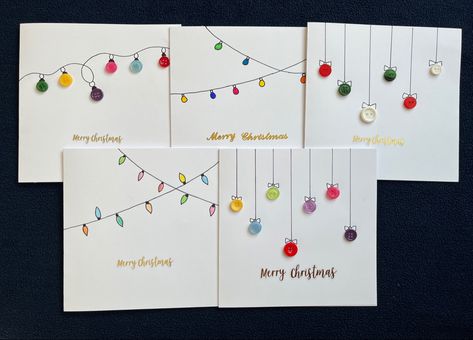 Button Christmas Cards, Simple Christmas Cards, Christmas Buttons, Christmas Card Art, Homemade Christmas Cards, Christmas Card Crafts, Diy Christmas Cards, Hand Of Cards, 3d Christmas