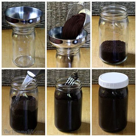 Cold brew coffee concentrate - 1 cup ground coffee in a 1 litre jar, fill up with water and refrigerate overnight.  Use concentrate to make iced coffee (recipes on site), or make hot coffee instead of using a coffee maker with the concentrate as well. Make Cold Brew, Cold Brew Coffee Concentrate, Cold Brew Iced Coffee, Vietnamese Iced Coffee, How To Make Ice Coffee, Coffee Concentrate, Cold Brew Coffee Maker, Ice Coffee Recipe, Gourmet Coffee