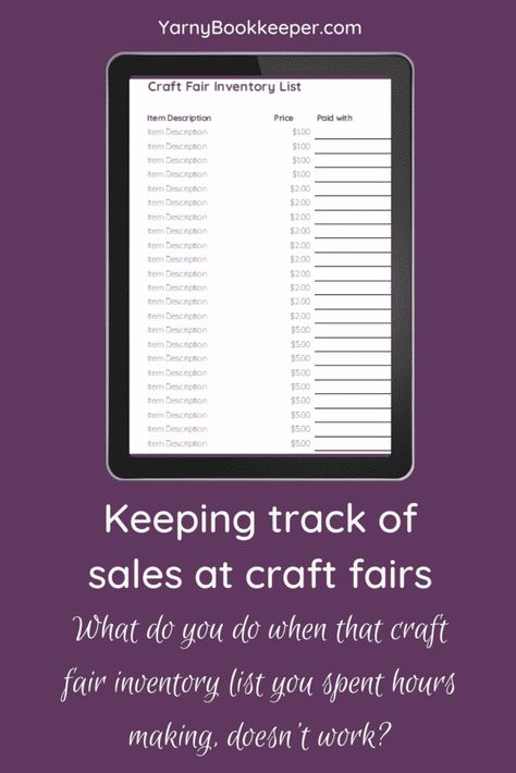 Craft Fair Sales Log, Craft Show Inventory Printable, Price Signs For Craft Shows, Craft Booth Design, Inventory Printable, Tracking Template, Bookkeeping Tips, Art Booth, Inventory List