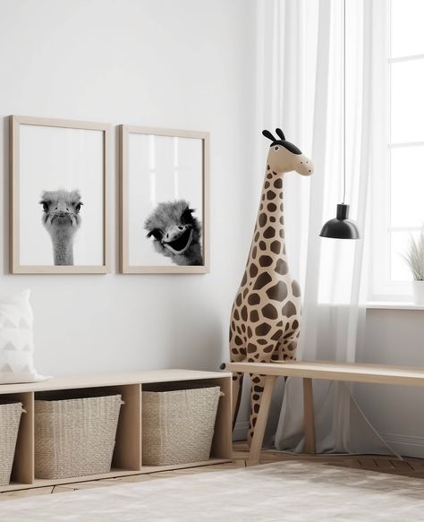 Nursery decor, baby room decor, nursery ideas, baby room ideas, farmhouse decor, home decor inspo, animal art, kids room wall art, digital print, ostrich Minimalist Nursery, Art Mignon, Prints Set Of 3, Printable Nursery Art, Animal Nursery, Animal Wall Art, Boy Nursery, Digital Wall, Room Wall Art