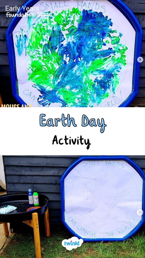 A lovely activity for Earth Day with children. Children can learn about the environment and impacts on the world. Understanding the world eyfs activities. Thanks to @mouse_and_roos_adventures The World Eyfs Activities, World Art Day Activities, Looking After The Environment Eyfs, Around The World Eyfs Activities, Earth Day Eyfs, World Earth Day Activities, Eyfs Understanding The World Activities, Earth Day Tuff Tray, Earth Day Tuff Tray Ideas