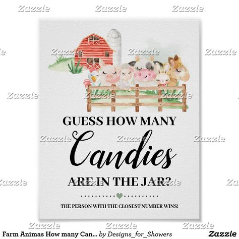 Farm Animas How many Candies Baby Shower Game Poster Barnyard Baby Shower Ideas, Farm Baby Shower Theme, Cow Baby Shower Theme, Pacifier Hunt, Cow Baby Showers, Farm Baby Shower, Animal Baby Shower Theme, Cowboy Baby Shower, Baby Farm Animals