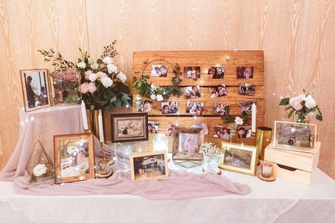 Anniversary Party Picture Display, Wedding Picture Table Display, Wedding Photo Table Display Receptions, Wedding Photo Table Display, Picture Table Display, Photo Table Display, Gallery Table Wedding, Photo Display Table, Wedding Registration Table